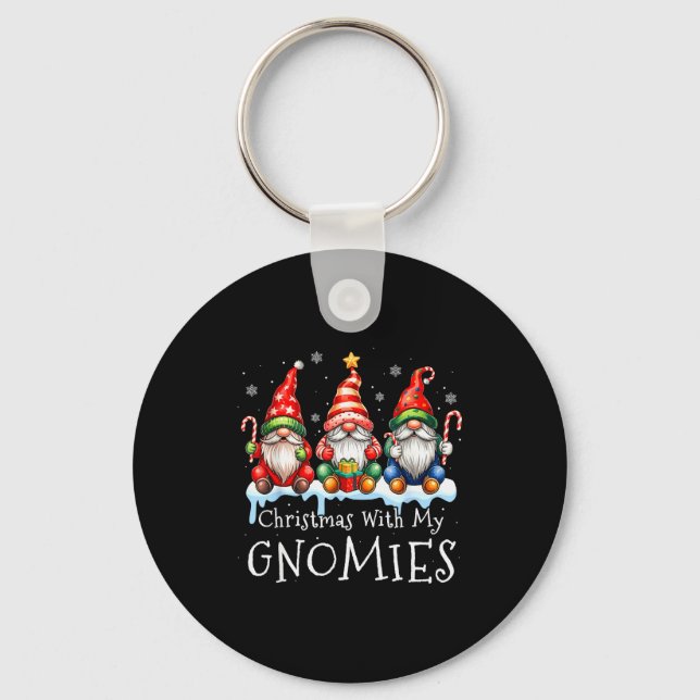 Christmas With My Gnomies Buffalo Plaid Gnome Fami Keychain (Front)