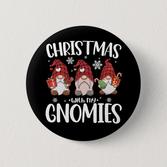 Christmas With My Gnomies Buffalo Red Plaid Gnome  2 Inch Round Button (Front)