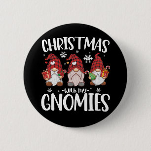 Christmas With My Gnomies Buffalo Red Plaid Gnome  2 Inch Round Button