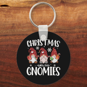 Christmas With My Gnomies Buffalo Red Plaid Gnome  Keychain
