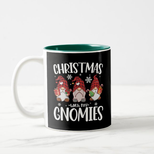 Christmas With My Gnomies Buffalo Red Plaid Gnome  Two-Tone Coffee Mug (Left)