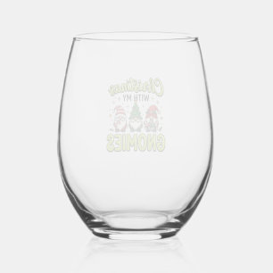 Christmas With My Gnomies Gnome Design Stemless Wine Glass