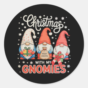 Christmas With My Gnomies Gnome Xmas Lights Family Classic Round Sticker