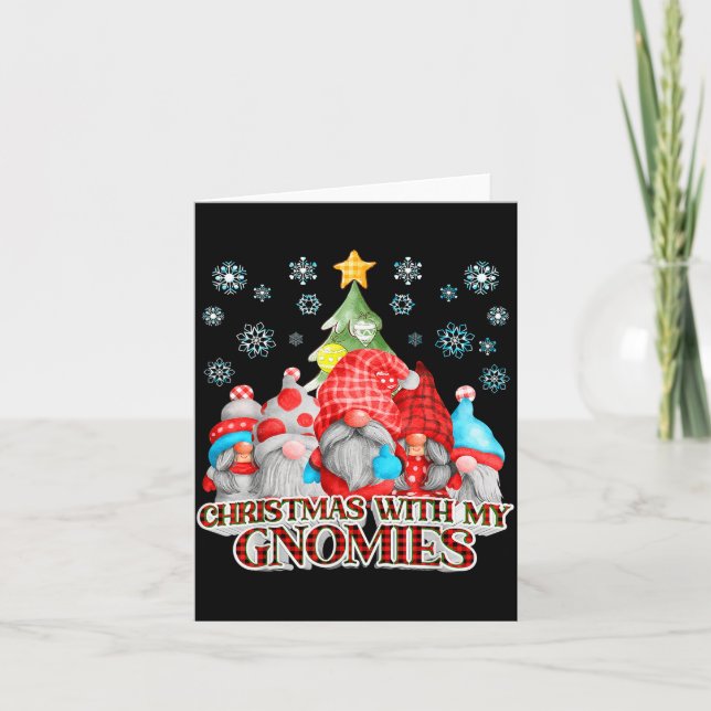 Christmas With My Gnomies Plaid Gnome Group Pajama Card (Front)