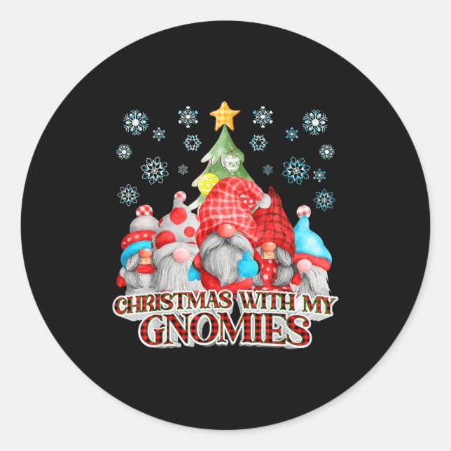 Christmas With My Gnomies Plaid Gnome Group Pajama Classic Round Sticker (Front)