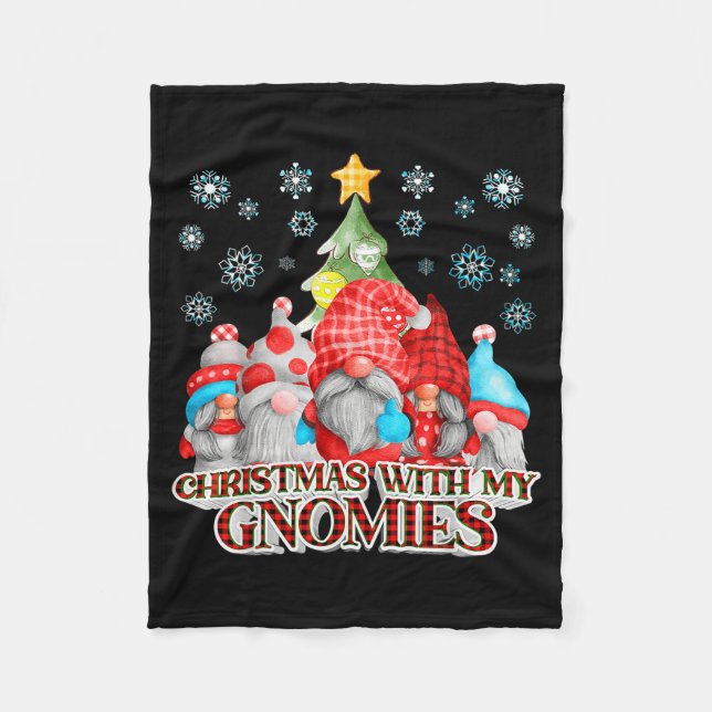 Christmas With My Gnomies Plaid Gnome Group Pajama Fleece Blanket (Front)