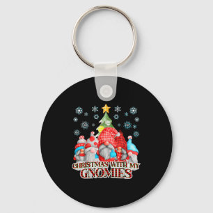 Christmas With My Gnomies Plaid Gnome Group Pajama Keychain