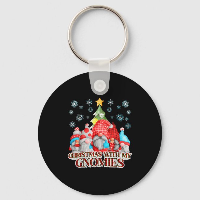 Christmas With My Gnomies Plaid Gnome Group Pajama Keychain (Front)