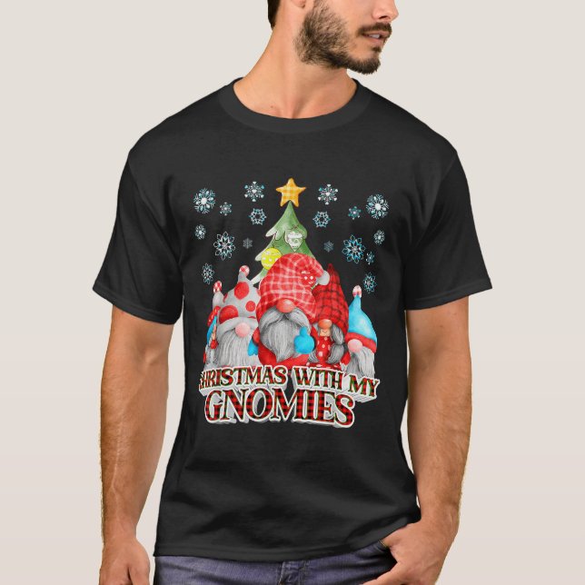 Christmas With My Gnomies Plaid Gnome Group Pajama T-Shirt (Front)