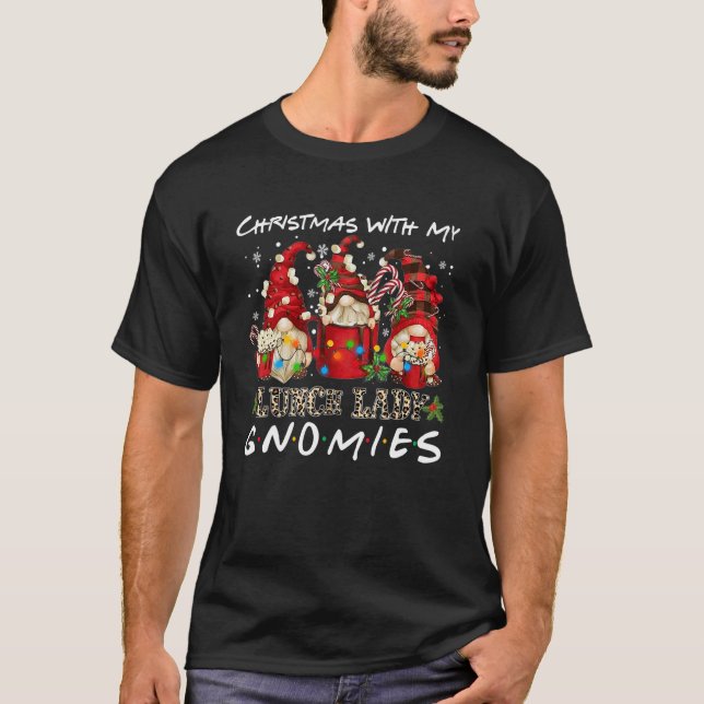 Christmas With My Lunch Lady Gnomies Plaid Red Gno T-Shirt (Front)
