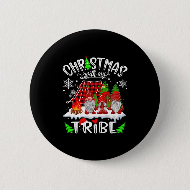Christmas With My Tribe Red Plaid Cute Gnomes Fami 2 Inch Round Button (Front)