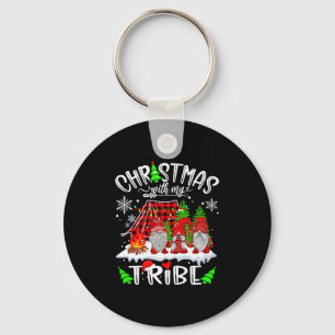 Christmas With My Tribe Red Plaid Cute Gnomes Fami Keychain