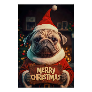 Christmas with Pug Poster