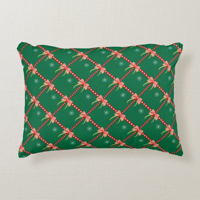 Christmas with Ribbon & Snowflake Pattern Accent Pillow (Front)