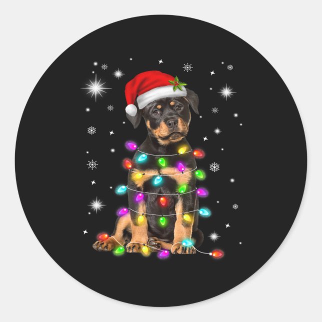 Christmas With Rottweiler Dog Classic Round Sticker (Front)