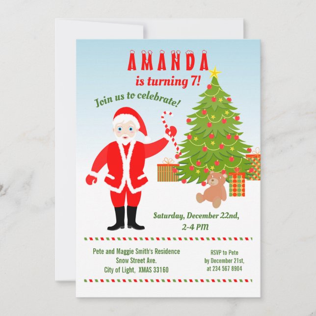 Christmas with Santa Claus Birthday Party Invitation (Front)