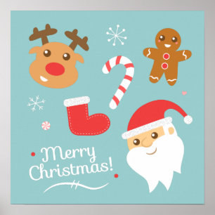 Christmas with Santa, Reindeer, Gingerbread Man Poster