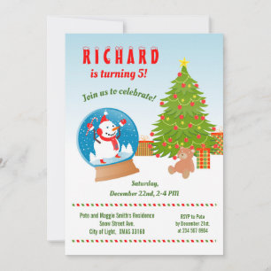 Christmas with Snowman globe Birthday Party  Invitation