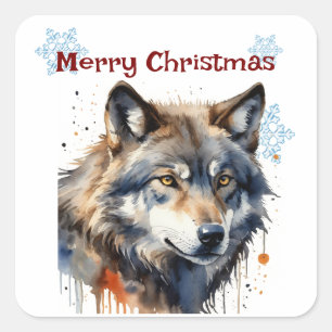 Christmas Wolf Wolves Animal Wildlife Customize Square Sticker