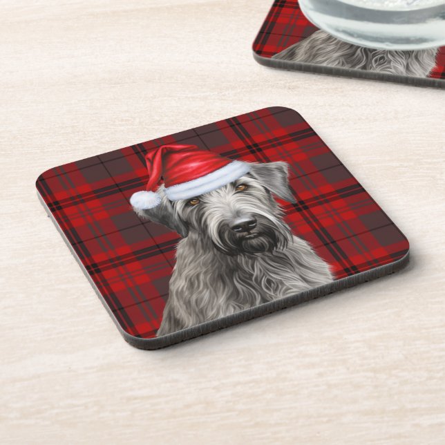 Christmas Wolfhound Dog Red Plaid Holiday Coaster (Left Side)