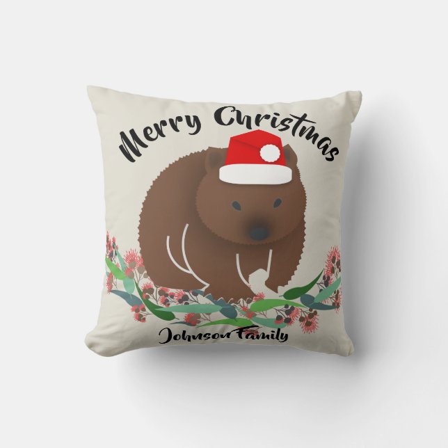 Christmas Wombat Throw Pillow (Front)
