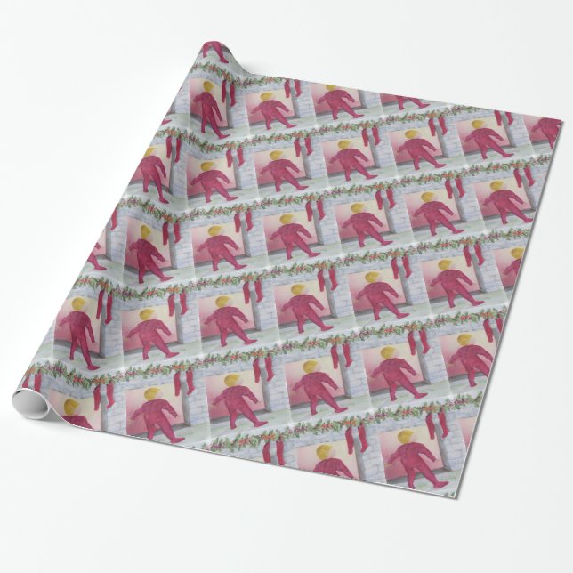 CHRISTMAS WONDER FIREPLACE HAPPY FUN XMAS WRAPPING PAPER (Unrolled)