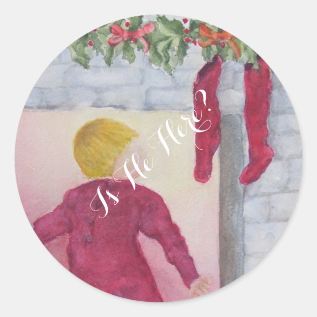 CHRISTMAS WONDER FIREPLACE PEACEFUL JOY CLASSIC ROUND STICKER (Front)