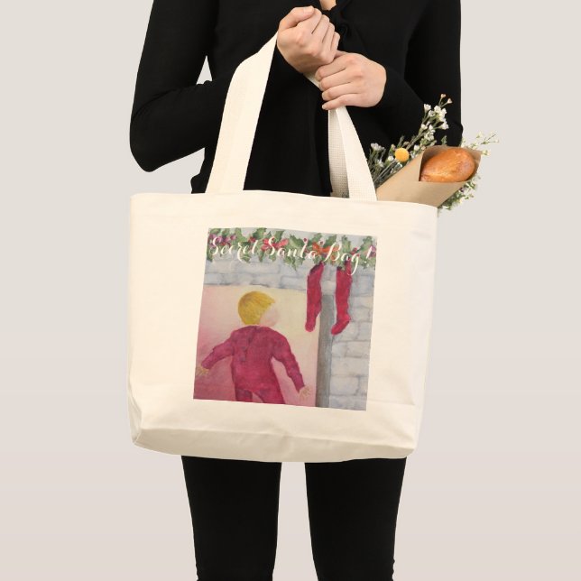CHRISTMAS WONDER FIREPLACE SECRET SANTA LARGE TOTE BAG (Front (Product))