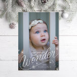 Christmas Wonder Hand-Lettering Photo Holiday Card<br><div class="desc">Original hand-lettering over full bleed photo and stars and snow; backer colour is editable or add more photos and text.</div>