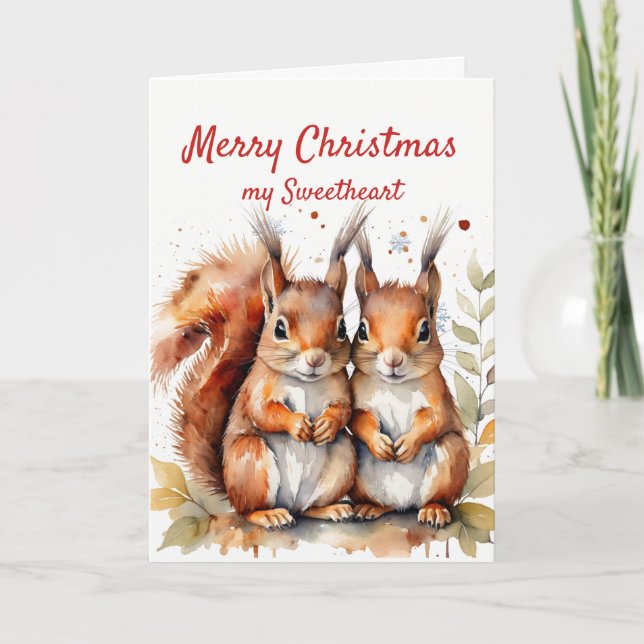 Christmas Wonderful Sweetheart Cute Squirrel  Holiday Card (Front)