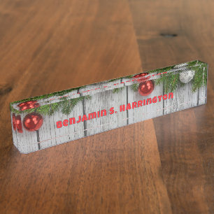 Christmas Wood Holiday Season Nameplate