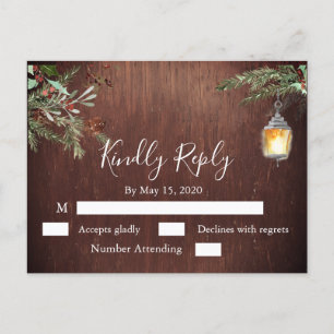 Christmas Wood Pine Winter Wedding RSVP  Postcard