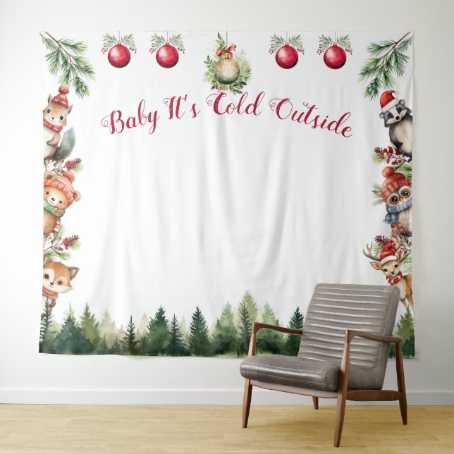 Christmas Woodland Animals Baby It's Cold Tapestry (In Situ (Horizontal))