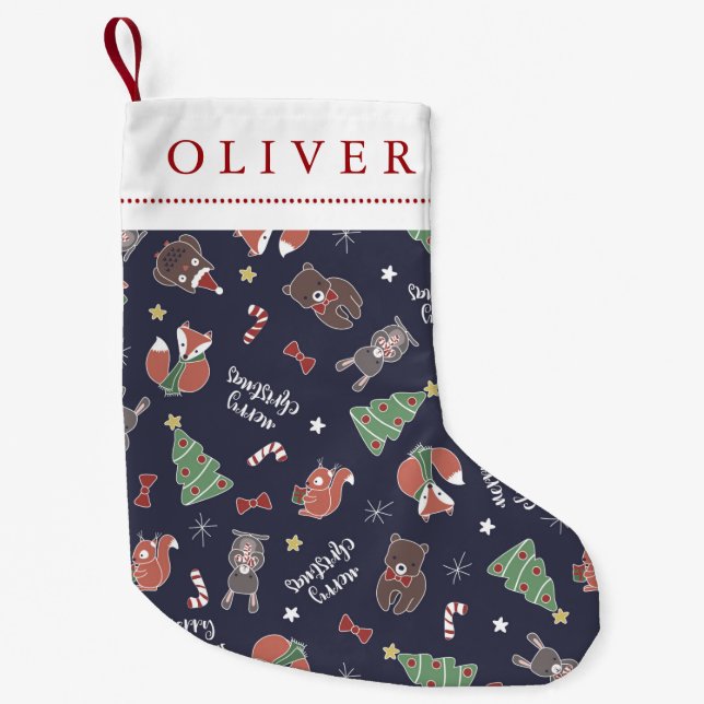 Christmas Woodland Animals Custom Name Small Christmas Stocking (Front)
