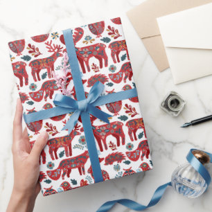 Christmas Woodland Animals Folk Art Wrapping Paper