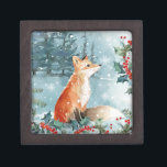 Christmas woodland animals, fox gift box<br><div class="desc">This design features a watercolor illustration of a wintry scene with fox.</div>