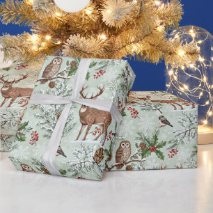Christmas woodland botanical wrapping paper