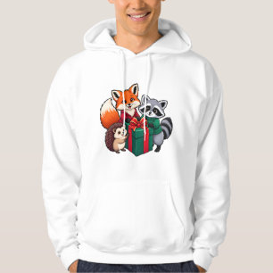 Christmas Woodland Fox Raccoon Gift Design Hoodie
