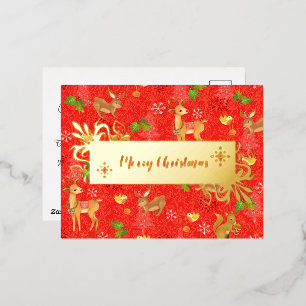 Christmas Woodland Red. Personalized.Gold.    Foil Holiday Postcard