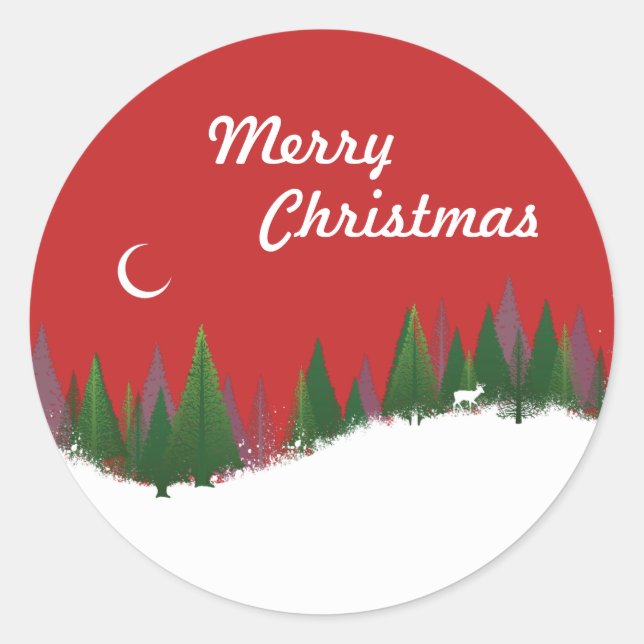 Christmas Woods Scene Round Sticker (Front)