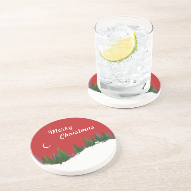 Christmas Woods Scene Sandstone Coaster (Side)