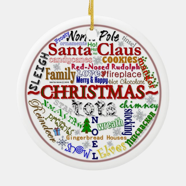 Christmas Word-Art (Personalize w/ Your Photo) Ceramic Ornament (Back)