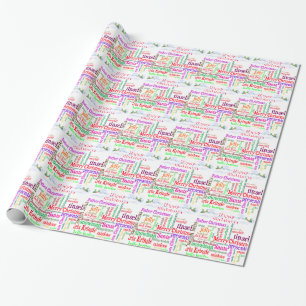 Christmas word collage and snowscene with message wrapping paper