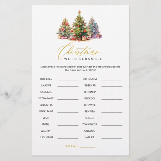 Christmas Word Scramble Word Search Party Games (Front)
