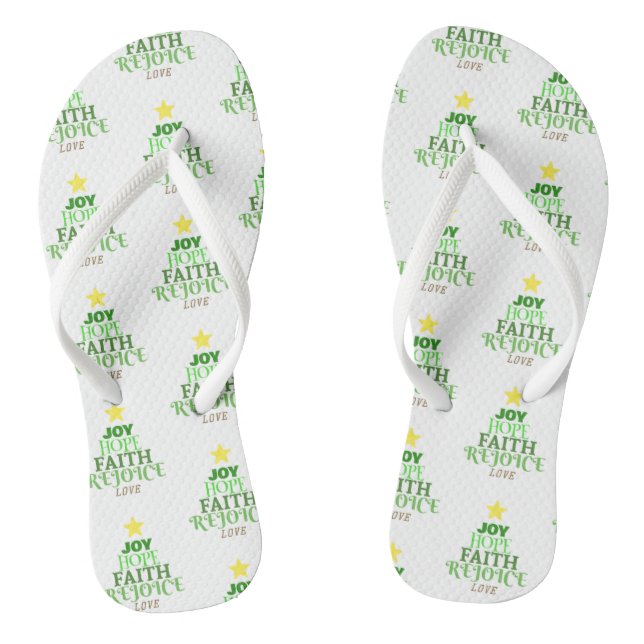 Christmas Words Christmas Tree Pair of Flip Flops (Footbed)