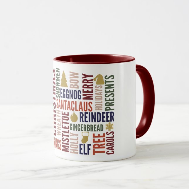Christmas Words Holiday Coffee Mug (Front Right)