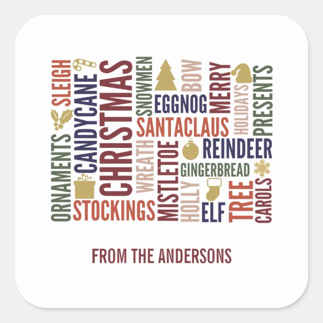 Christmas Words Holiday Sticker (Front)