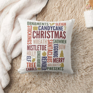 Christmas Words Holiday Throw Pillow