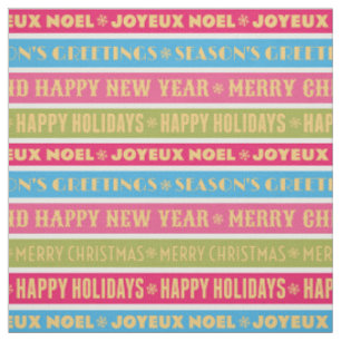 Christmas words on colourful lines fabric