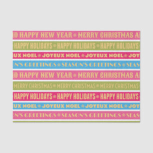 Christmas words on colourful lines tissue paper